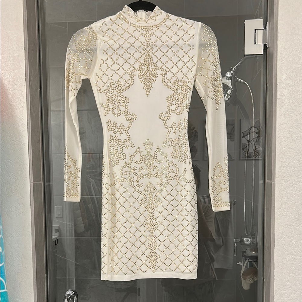 Elegant White and Gold Embellished Dress